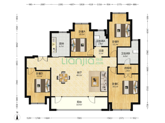 城投朗诗乐府 4室1厅2卫 151平方