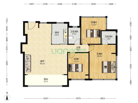 建发璞云 3室1厅2卫 129平方