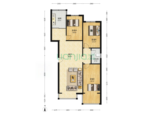 新华北里分区楼 3室1厅1卫 129平方