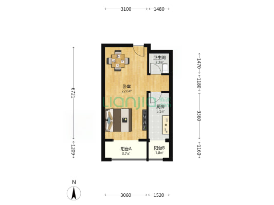 高鑫家园 1室0厅1卫 52平方