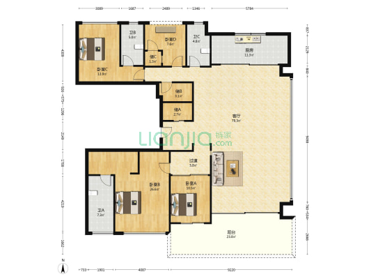 招商华玺 4室1厅3卫 240平方