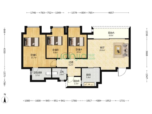 保亿御景润园一期 3室1厅2卫 98平方