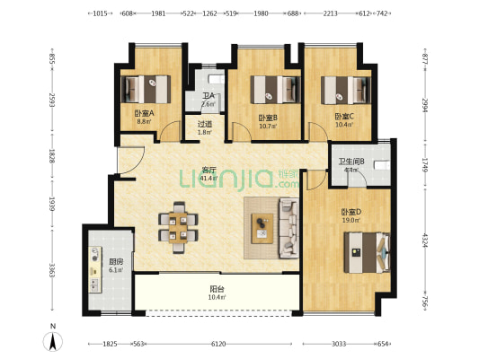 中粮保利天玺壹号二期悦颂 4室1厅2卫 128平方