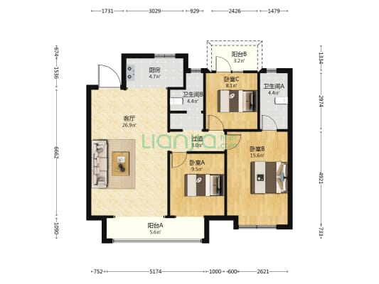 常瀛四季合院 3室1厅2卫 117平方