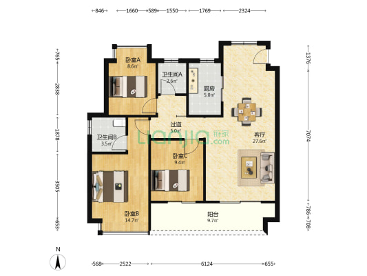 中奥滨江one 3室1厅2卫 114平方
