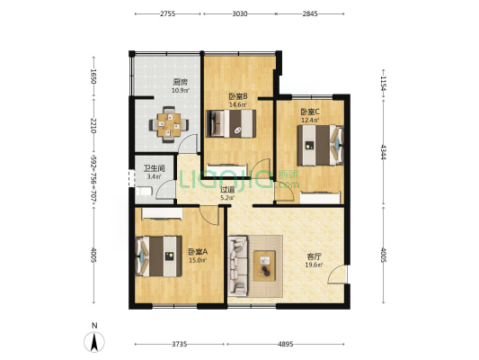 抚琴西路226号 3室1厅1卫 88平方