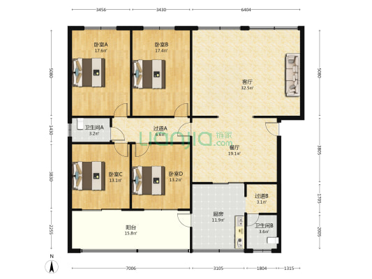 政府北路59号院 4室2厅2卫 183平方