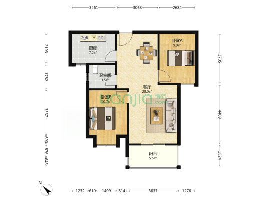 青江苑 2室1厅1卫 91平方