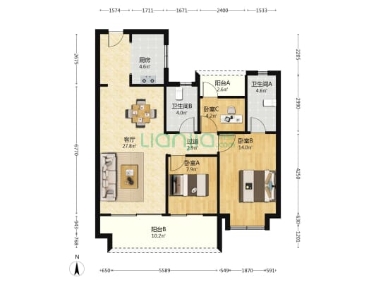 粤吉汇玺 3室1厅2卫 107平方
