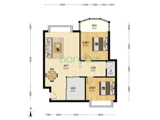 领秀星城 2室1厅1卫 92平方