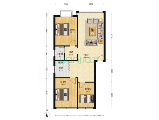 民兴巷88号 3室1厅1卫 96平方