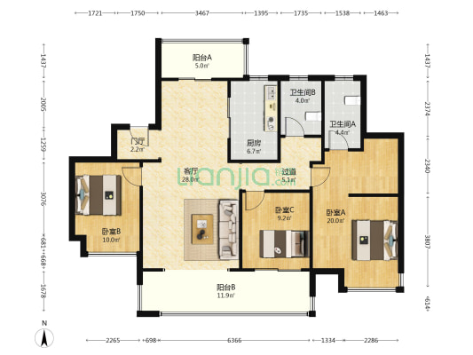 新悦府珺园 3室1厅2卫 142平方