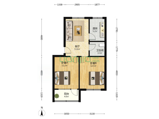 热电厂宿舍 2室1厅1卫 62平方