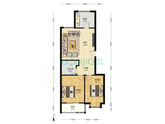 西安车辆厂东花园B区 2室1厅1卫 84平方