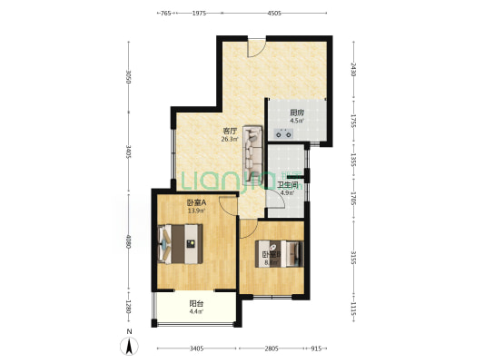 冠云路南向两居  采光好  车位充足 拎包入住-户型图