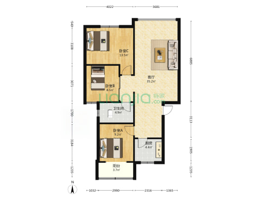 金山花园(滨河路) 3室1厅1卫 95平方