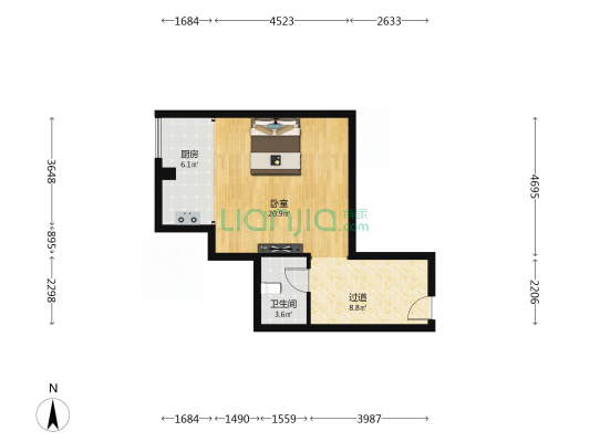 五龙世纪苑 1室0厅1卫 52平方