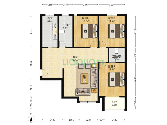 房子简单装修，户型好，产权清晰，诚意出售。-户型图