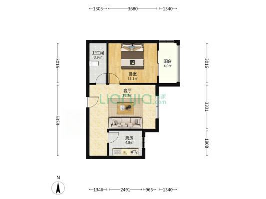 强舜铭铖 1室1厅 东-户型图