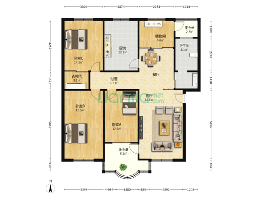 塔湾村第八小组第一小区 3室1厅1卫 144平方