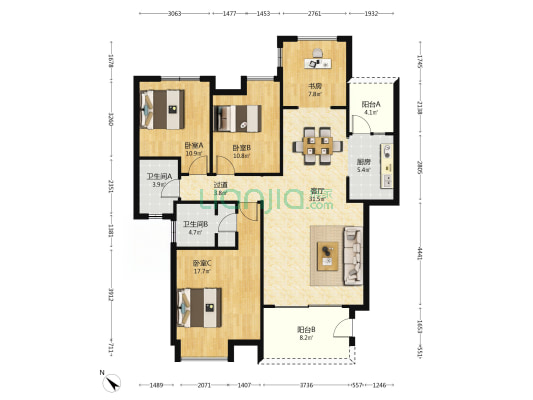 同泰千叶郡南区 4室1厅2卫 131平方
