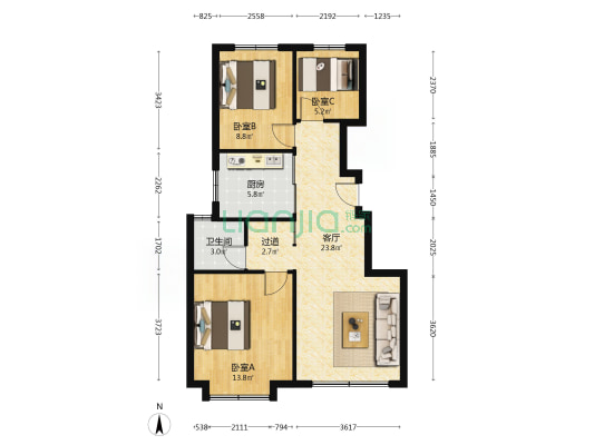 瑞泽苑 3室1厅1卫 86平方