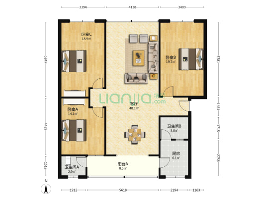 非机办家属院 3室1厅2卫 140平方