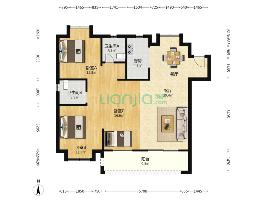 武汉当代境MOMΛ 3室1厅2卫 118平方
