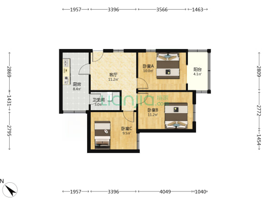 小关庙后街16号 3室1厅1卫 66平方