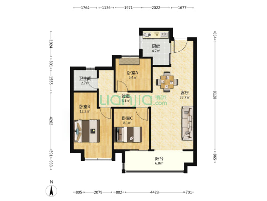 绿都中央公园 3室1厅1卫 92平方