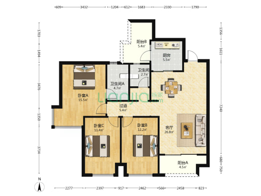 天府公园观澜9号澜岸 3室1厅2卫 118平方