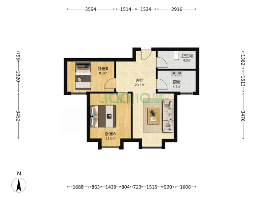 新景园（西青） 2室1厅1卫 70平方