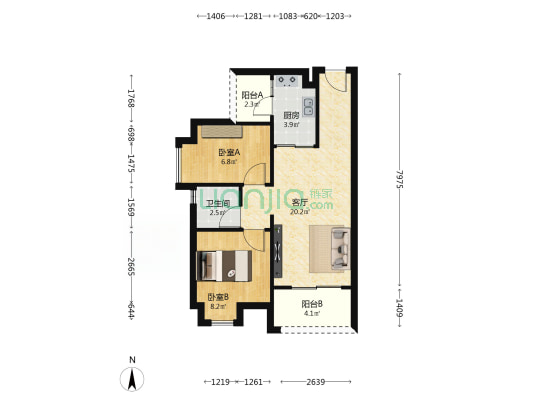 天贵雅苑C区 2室1厅1卫 61平方