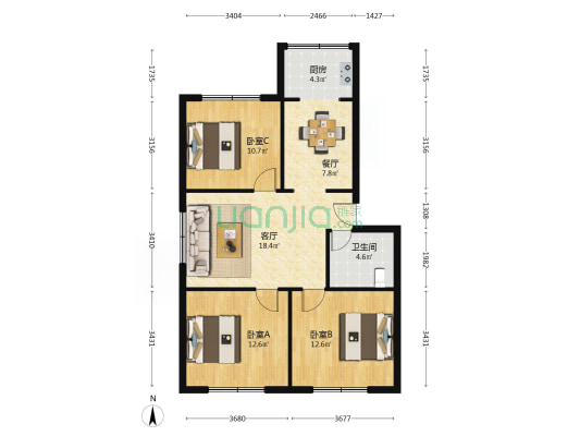 体育场白瓷砖楼 3室2厅1卫 89平方