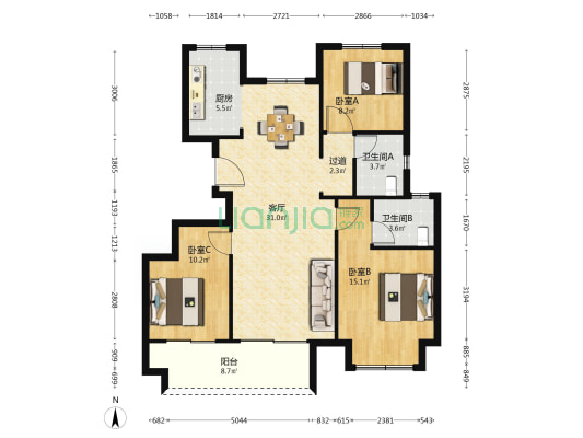 叶语书院 3室1厅2卫 111平方