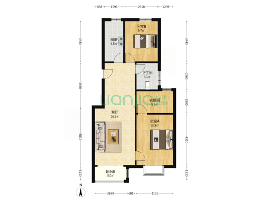 ：房本满五，中高楼层，采光视野好自住精装修-户型图