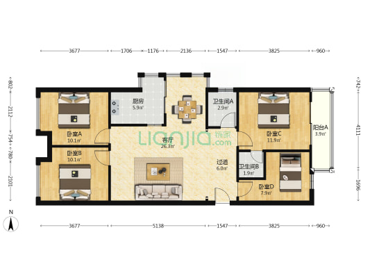 梦唤滨海 4室1厅2卫 117平方