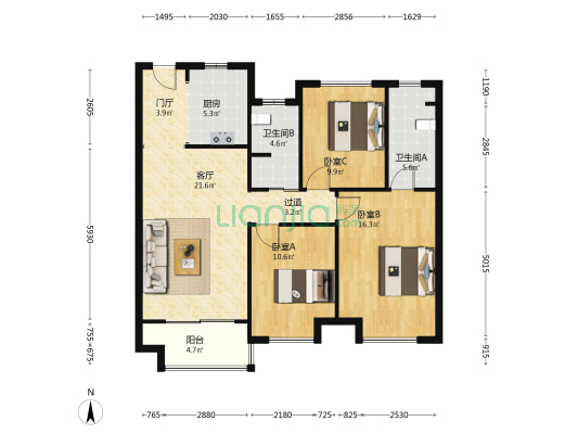 保利锦上 3室1厅2卫 113平方