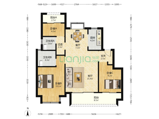 硕丰公园里 3室2厅2卫 106平方