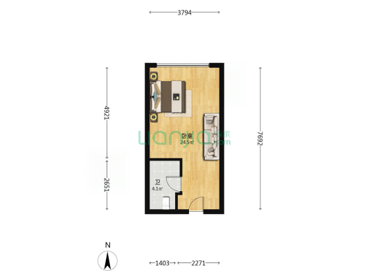 金地自在湾 1室0厅1卫 44平方