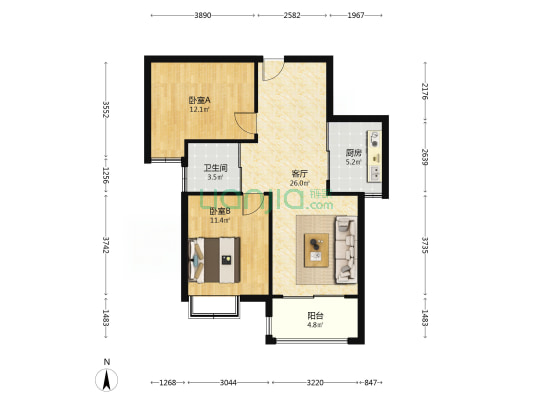 瑞泰尚园西区 2室1厅1卫 82平方