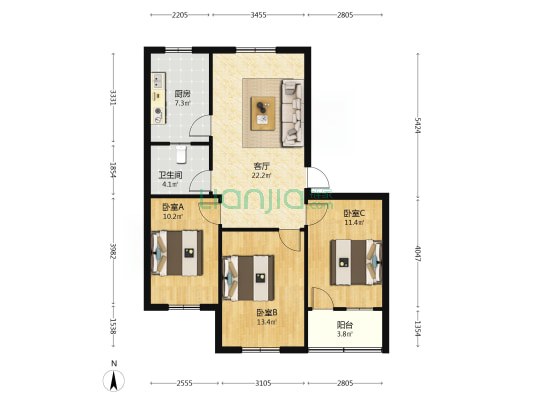 区文化馆家属院 3室1厅1卫 89平方
