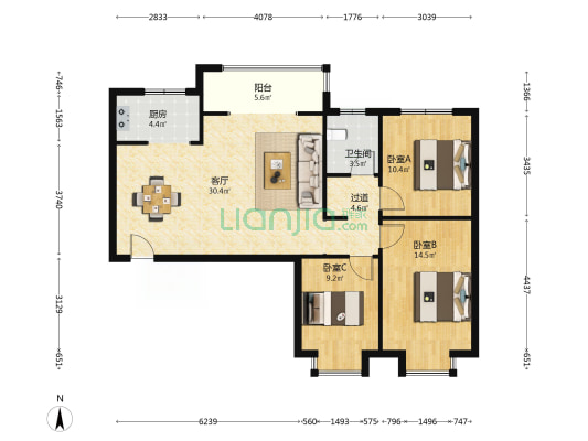 广泽逸然居 3室1厅1卫 113平方
