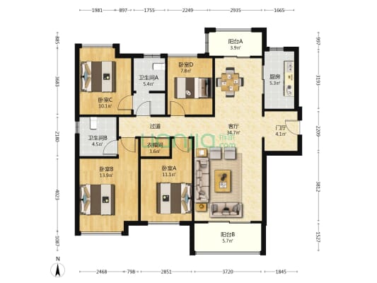金地香樟悦府 4室1厅2卫 141平方