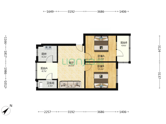 宝生街127号 2室1厅1卫 68平方