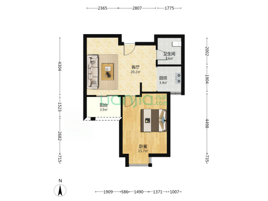 定山西苑二区 1室1厅1卫 60平方