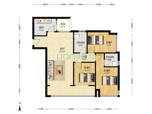 金鹏春晓蘭庭 3室1厅2卫 103平方