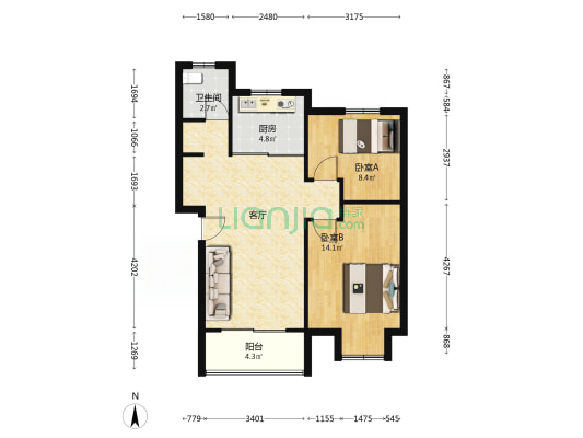 玉景花园C区 2室1厅1卫 78平方