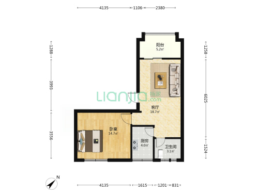 彩虹路 1室1厅1卫 59平方