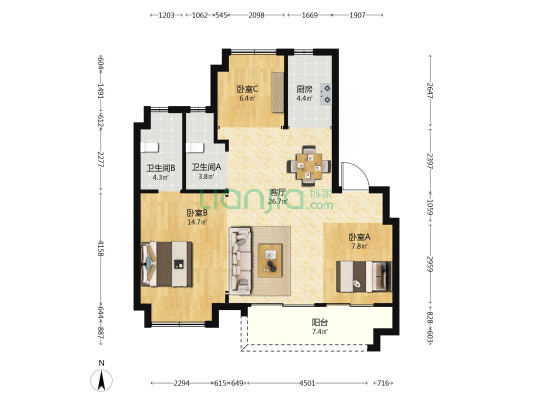 武汉城建花山印象二期 3室1厅2卫 89平方
